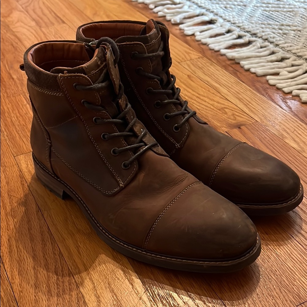 Florsheim Brown Leather Boots Cap Toe Lace-Up